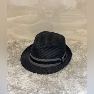 Stylish Black Fedora Hat with Gray Band